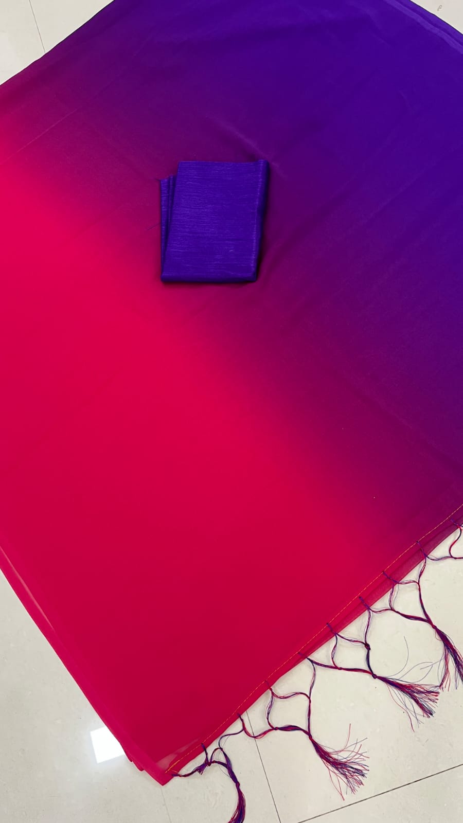 New Beautiful Pink and Navy Blue Ombre Georgette delicate Saree with unstitch Blouse