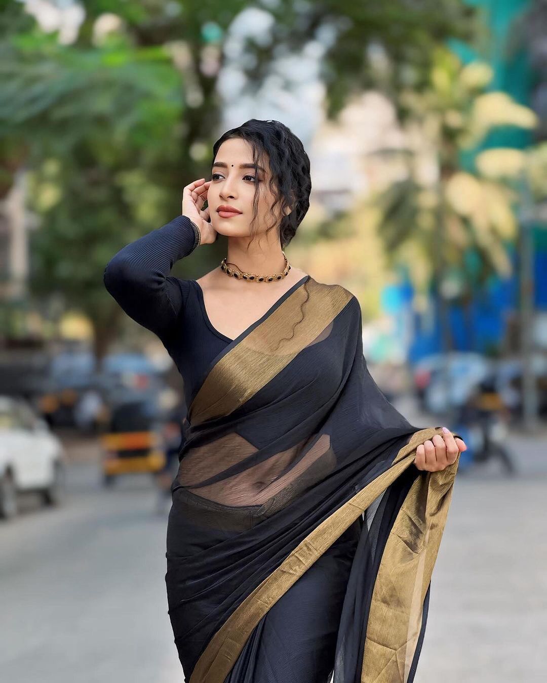 One Minute Ready To Wear Opulent Obsidian Soft Georgette Silk Saree