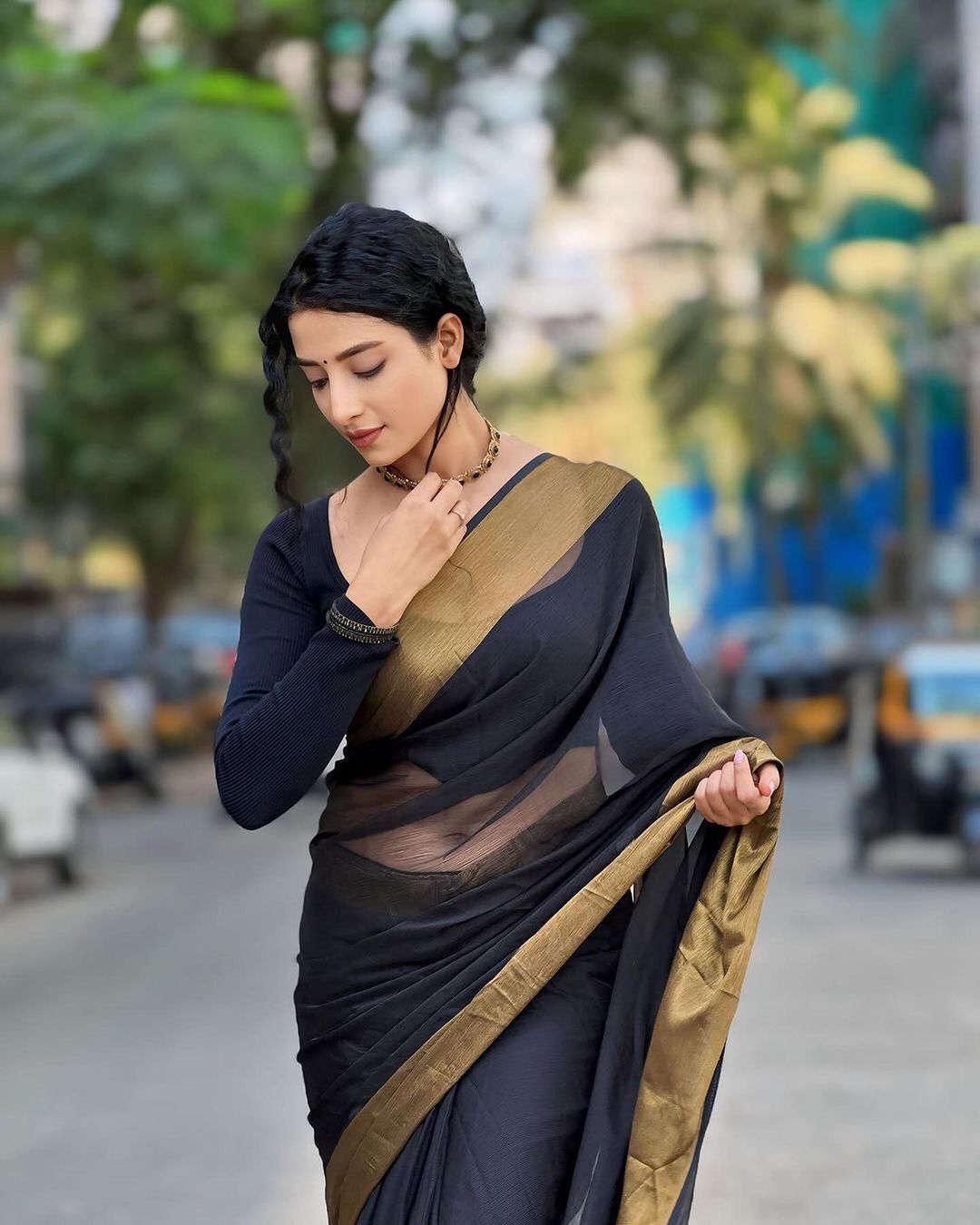 One Minute Ready To Wear Opulent Obsidian Soft Georgette Silk Saree