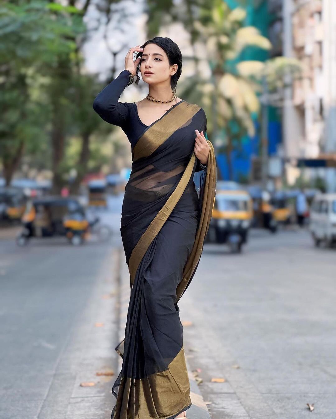 One Minute Ready To Wear Opulent Obsidian Soft Georgette Silk Saree