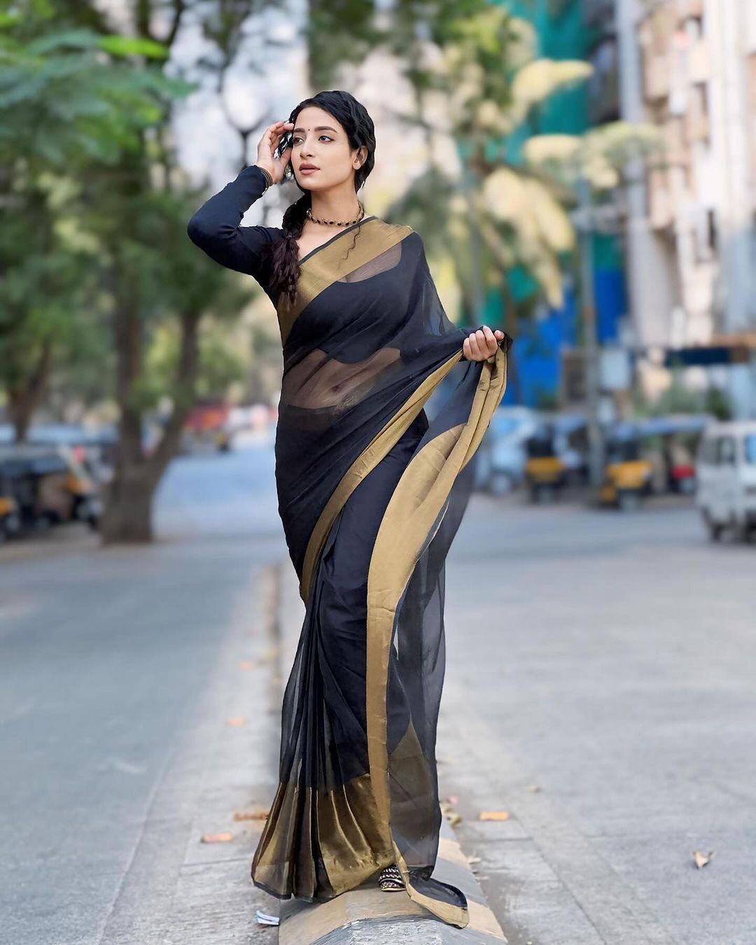 One Minute Ready To Wear Opulent Obsidian Soft Georgette Silk Saree