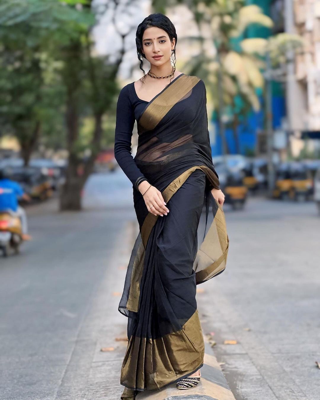 One Minute Ready To Wear Opulent Obsidian Soft Georgette Silk Saree