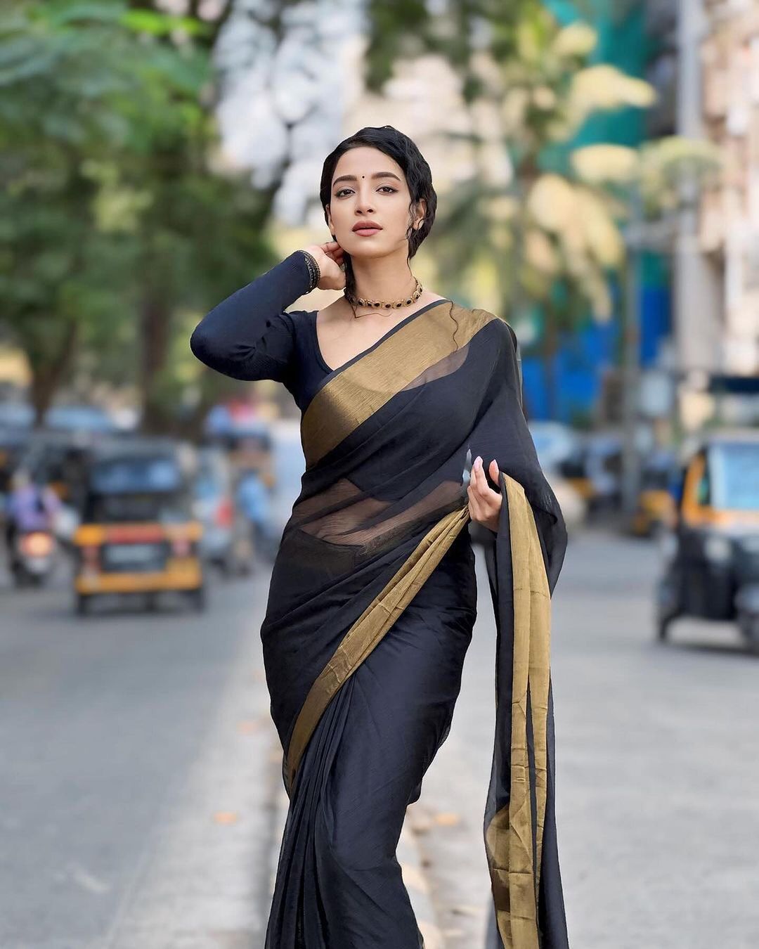 One Minute Ready To Wear Opulent Obsidian Soft Georgette Silk Saree