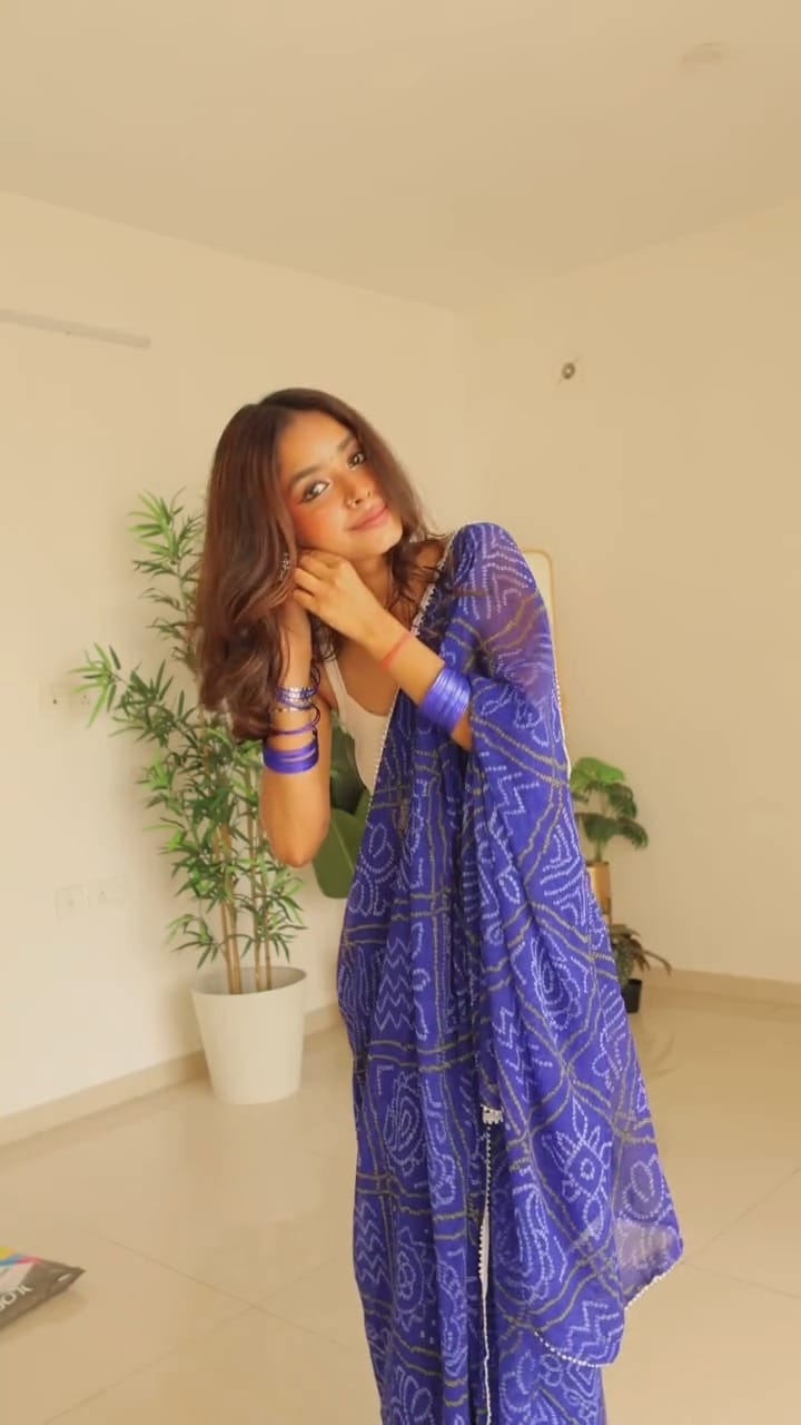 New One Minute Ready To Wear Pure Soft Georgette Silk Bhandhani Designed Saree With Same Model White Unstiched Blouse Piece