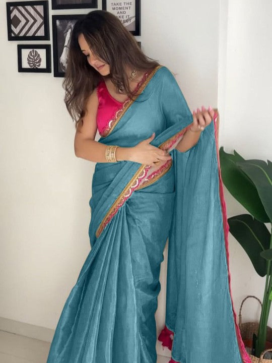 New designer Pure Errode Silk Rama Saree With Beautiful Embroidery Lace Border With Same Modeling Embroidery Sequence Lace Border Blouse Piece