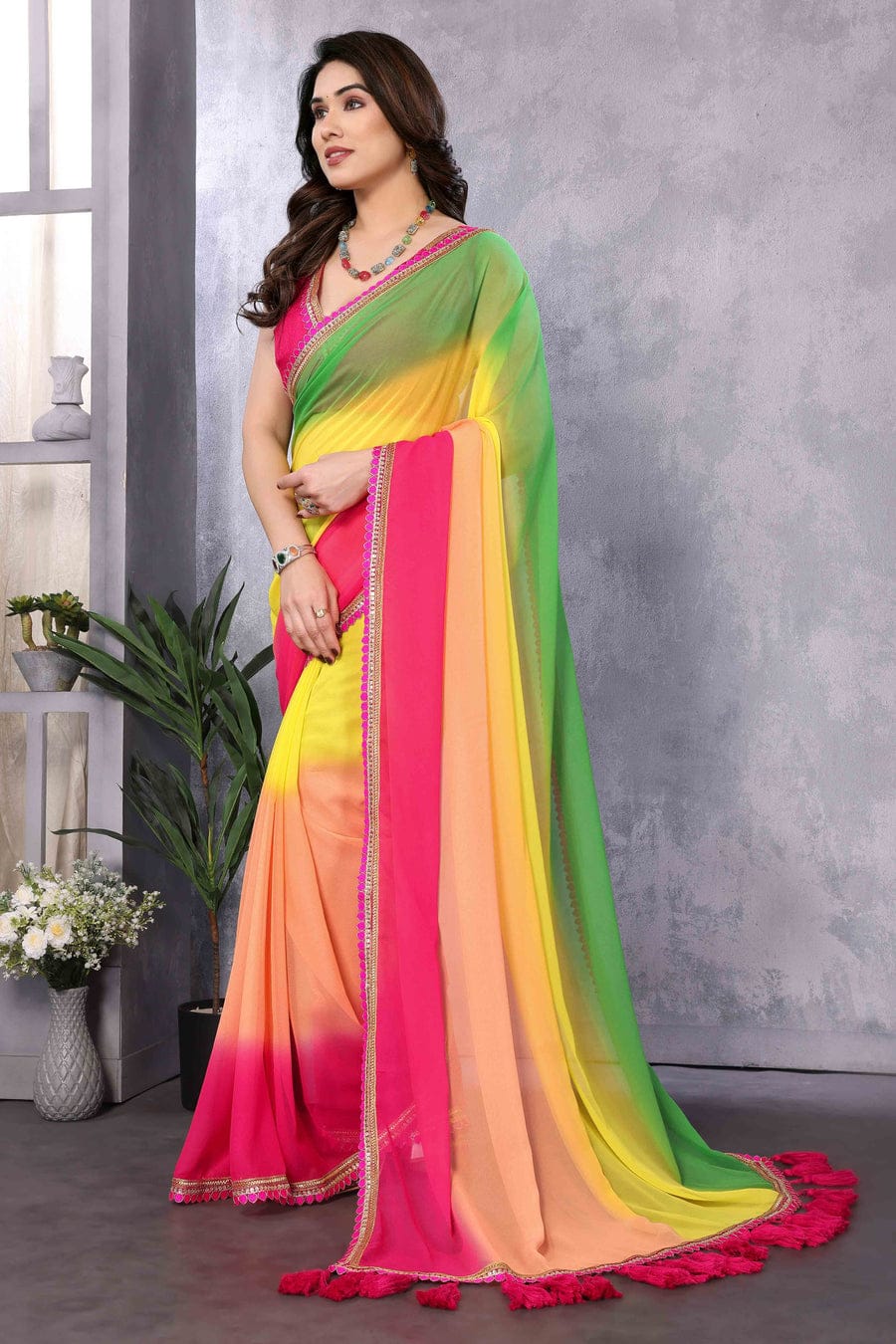 One Minute Ready To Wear Timeless Tradition Colorful Grace Saree with Unstitch Blouse