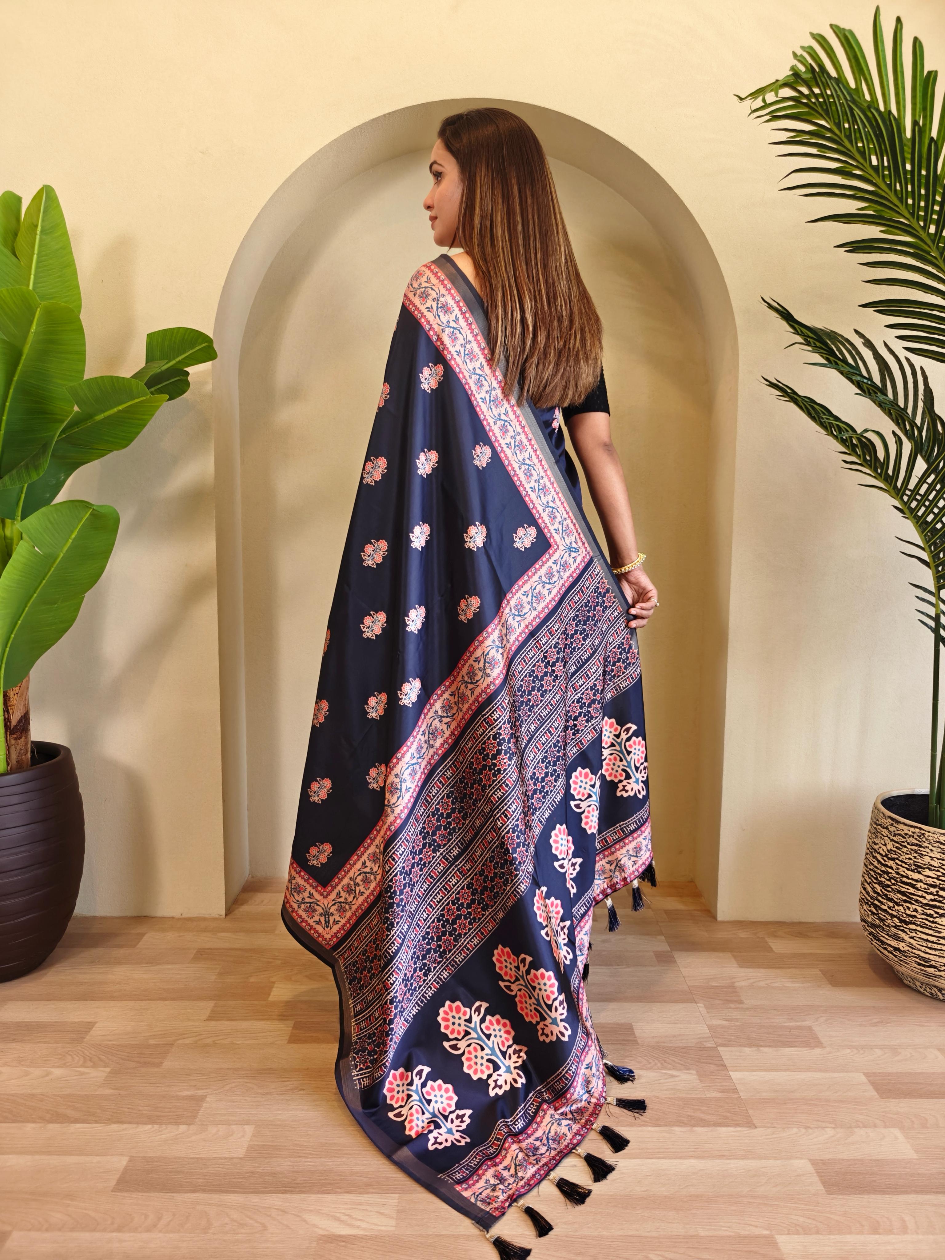 New Designer Pure Dola Viscose Navy Blue Saree With Premium Viscose Zari Patta With Unstiched Blouse Piece