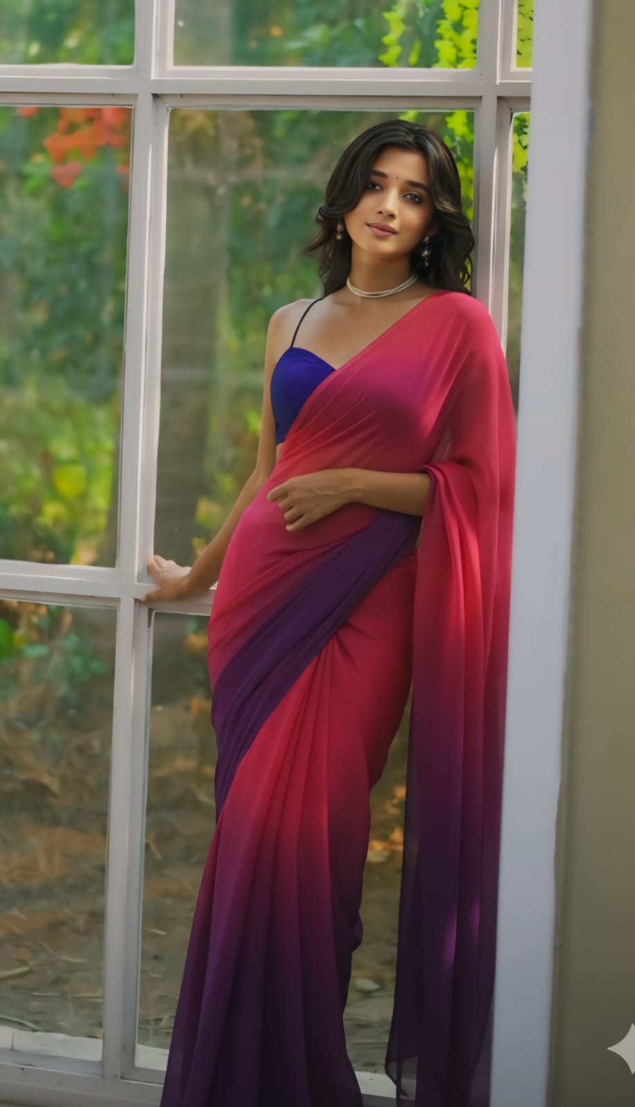 New Beautiful Pink and Navy Blue Ombre Georgette delicate Saree with unstitch Blouse