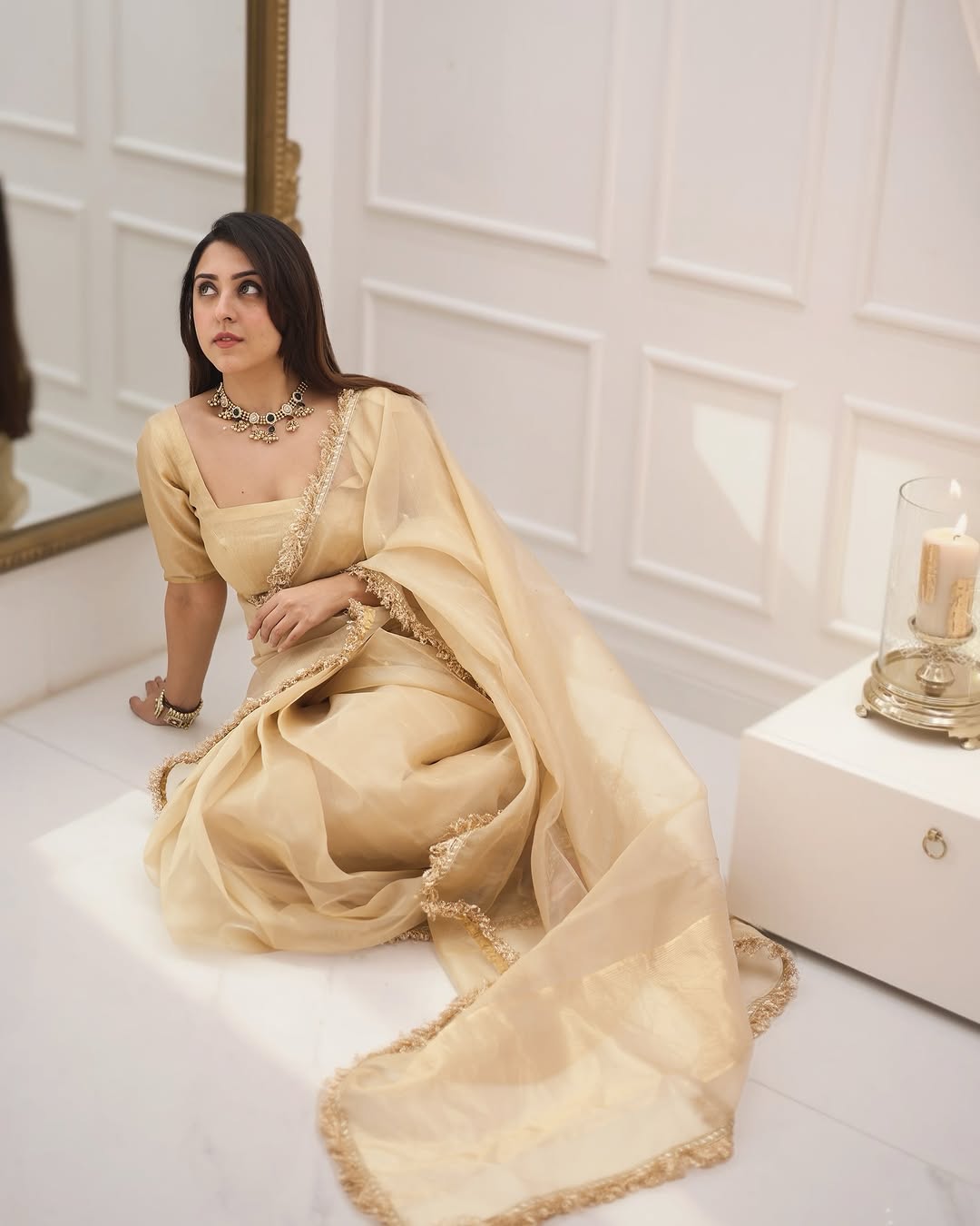 New Pure Cotton Silk Gold Saree With Beautifu Gold Colour Lace  Border With Same Modeling Gold Colour ace Border Blouse Piece