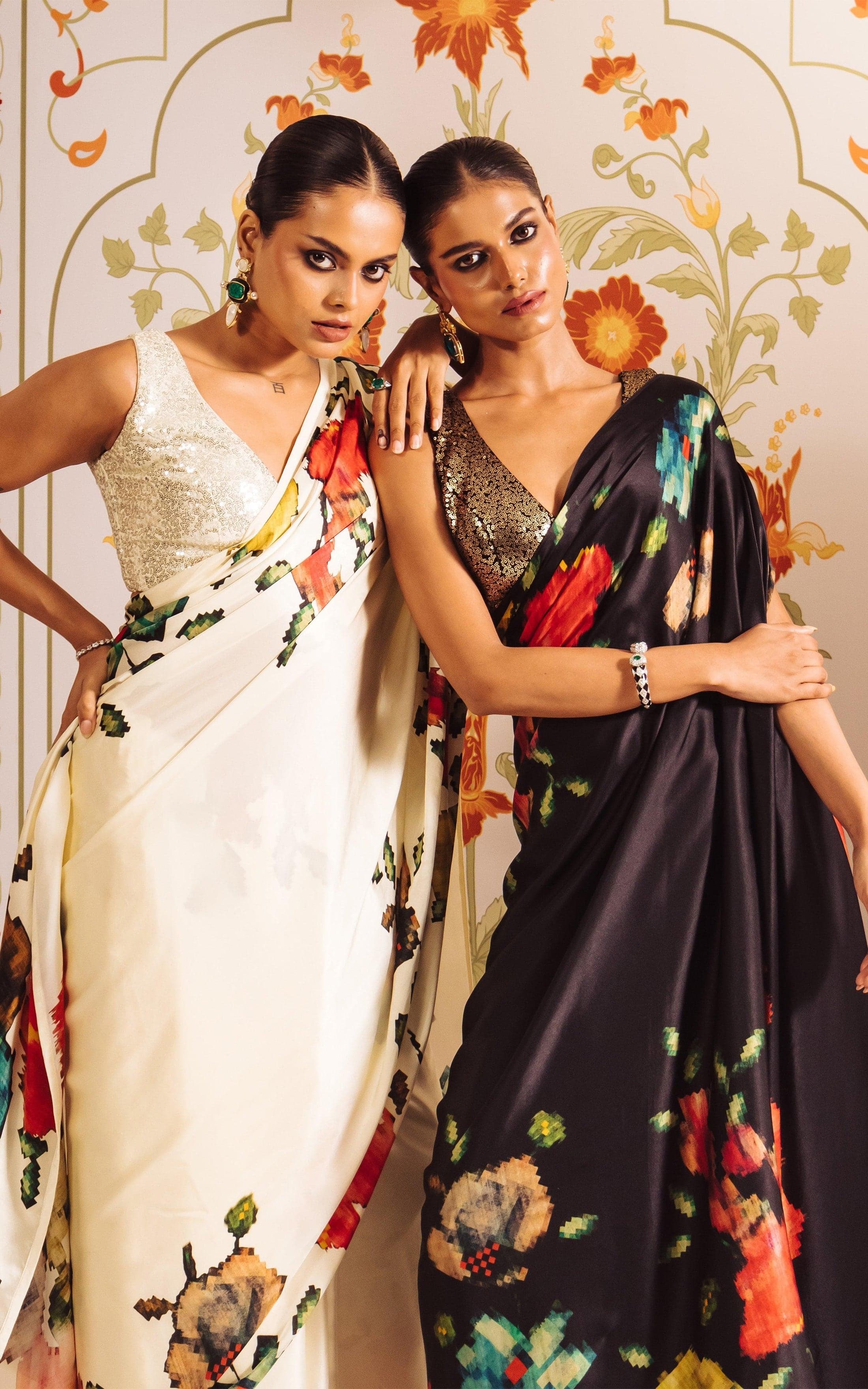 New Premium Japan Satin Designer Off White Saree With Unstiched Blouse