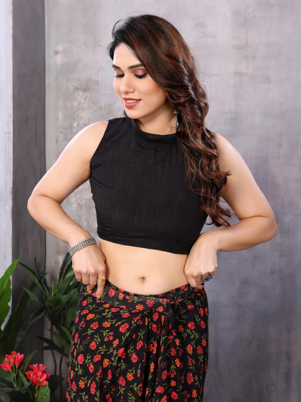 New One Minute Ready To Wear Multi Colour Flower Design Pure Soft Georgette Silk Saree With Black Colour Unstitched Bouse Piece