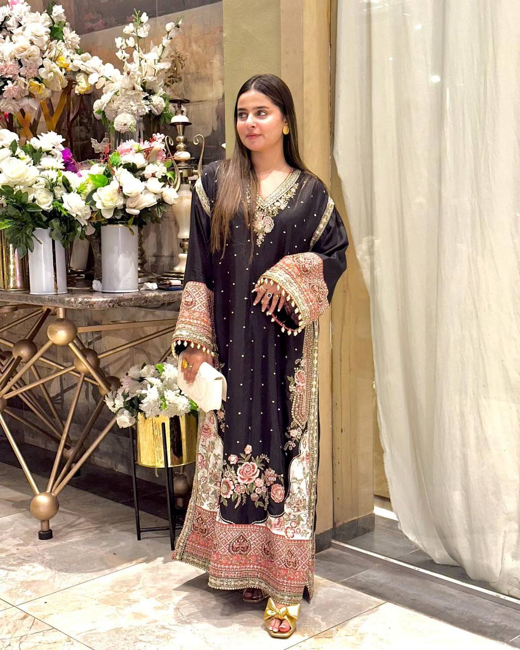 Black Star Silk Pakistani Kurti with Sequin Embroidery Pant & Georgette Dupatta | Festive Ethnic Wear