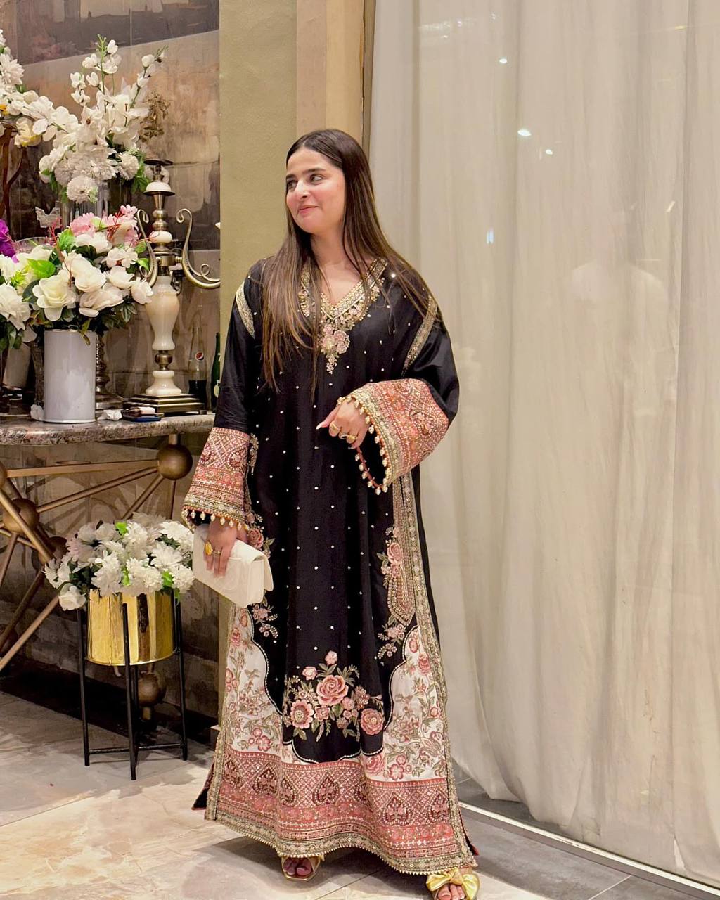Black Star Silk Pakistani Kurti with Sequin Embroidery Pant & Georgette Dupatta | Festive Ethnic Wear