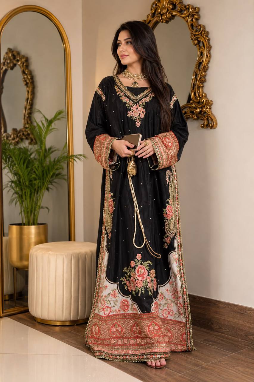 Black Star Silk Pakistani Kurti with Sequin Embroidery Pant & Georgette Dupatta | Festive Ethnic Wear