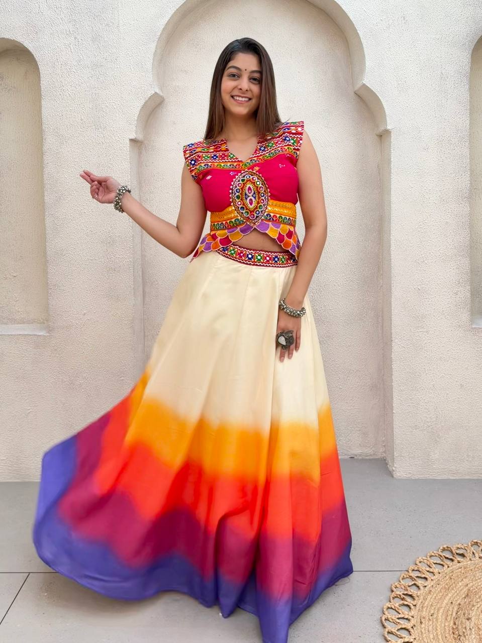 Vibrant Multicolor Printed Magic Cotton Navratri Lehenga Choli