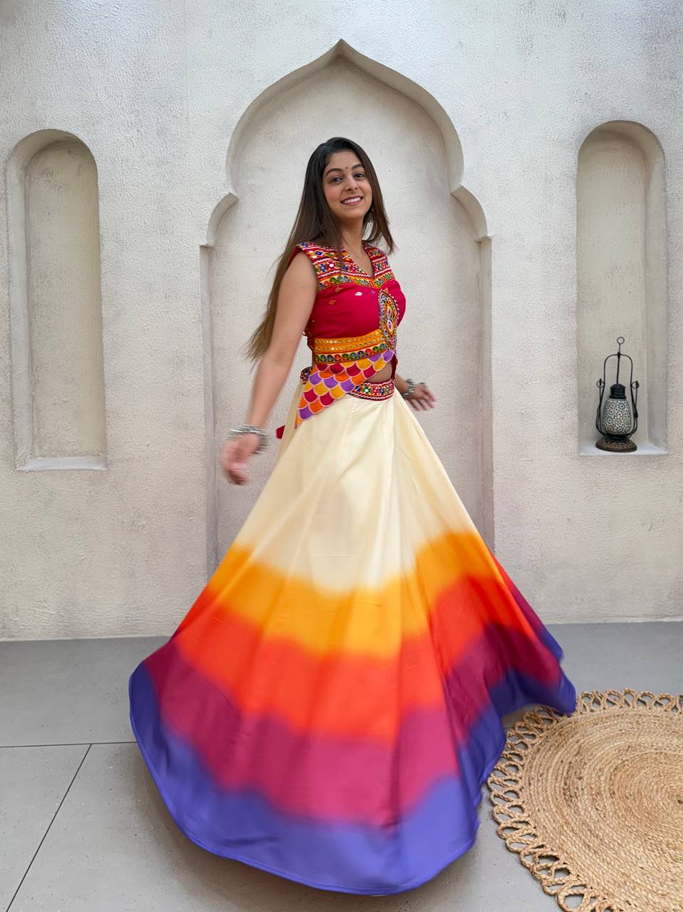 Vibrant Multicolor Printed Magic Cotton Navratri Lehenga Choli