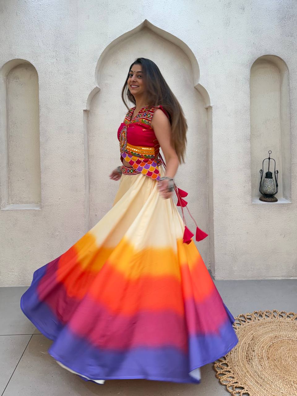 Vibrant Multicolor Printed Magic Cotton Navratri Lehenga Choli