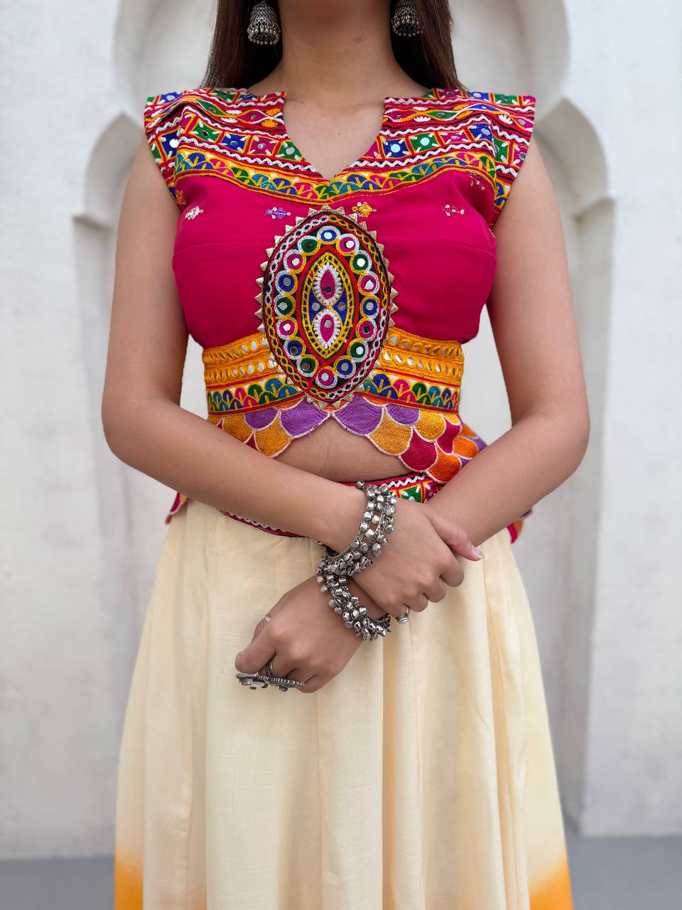Vibrant Multicolor Printed Magic Cotton Navratri Lehenga Choli