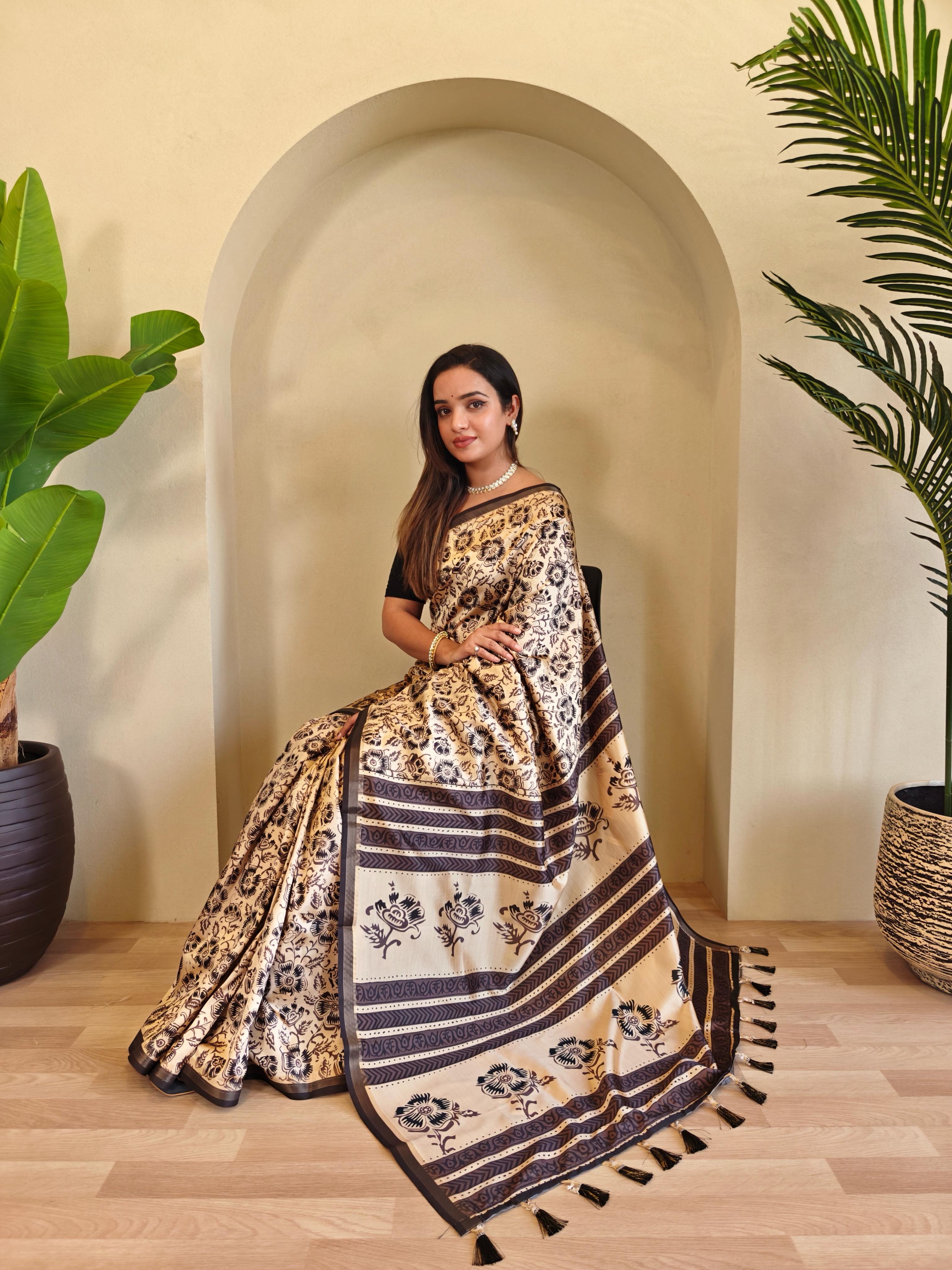 New Designer Pure Dola Viscose Cream Saree With Premium Viscose Zari Patta With Unstiched Blouse Piece