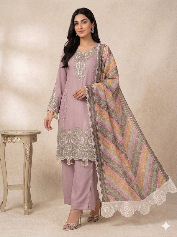 Mauve Star Georgette Sequence Embroidered Palazzo Suit Set with Printed Organza Dupatta