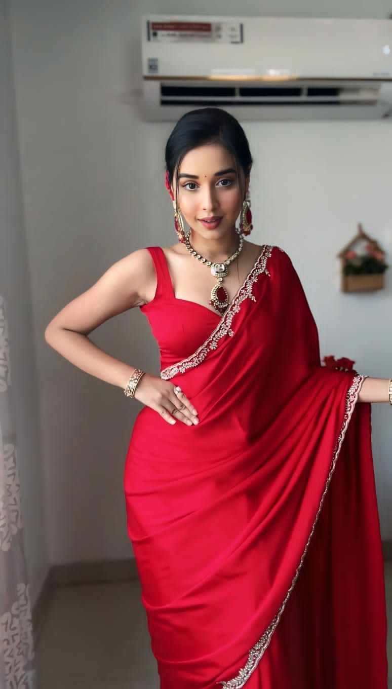 One Minute Ready To Wear Blazing Beauty The Art of the Red Saree with Stitch Blouse