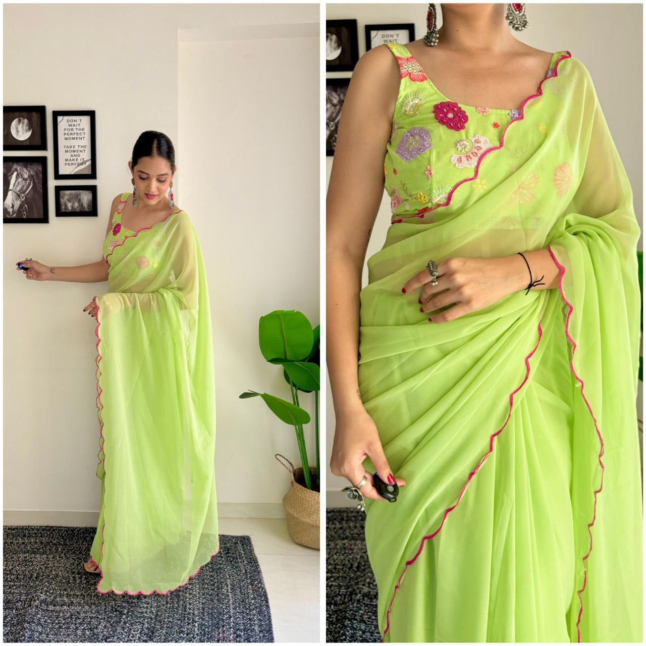 One Minute Ready To Wear Nature's Embrace Elegance Pure Soft Georgette Silk Saree