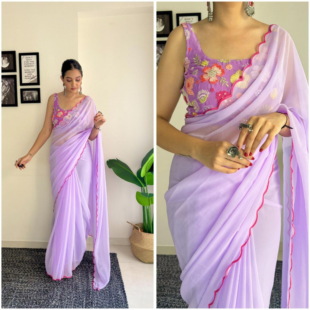 One Minute Ready To Wear Majestic Purple Drapery Pure Soft Georgette Silk Saree