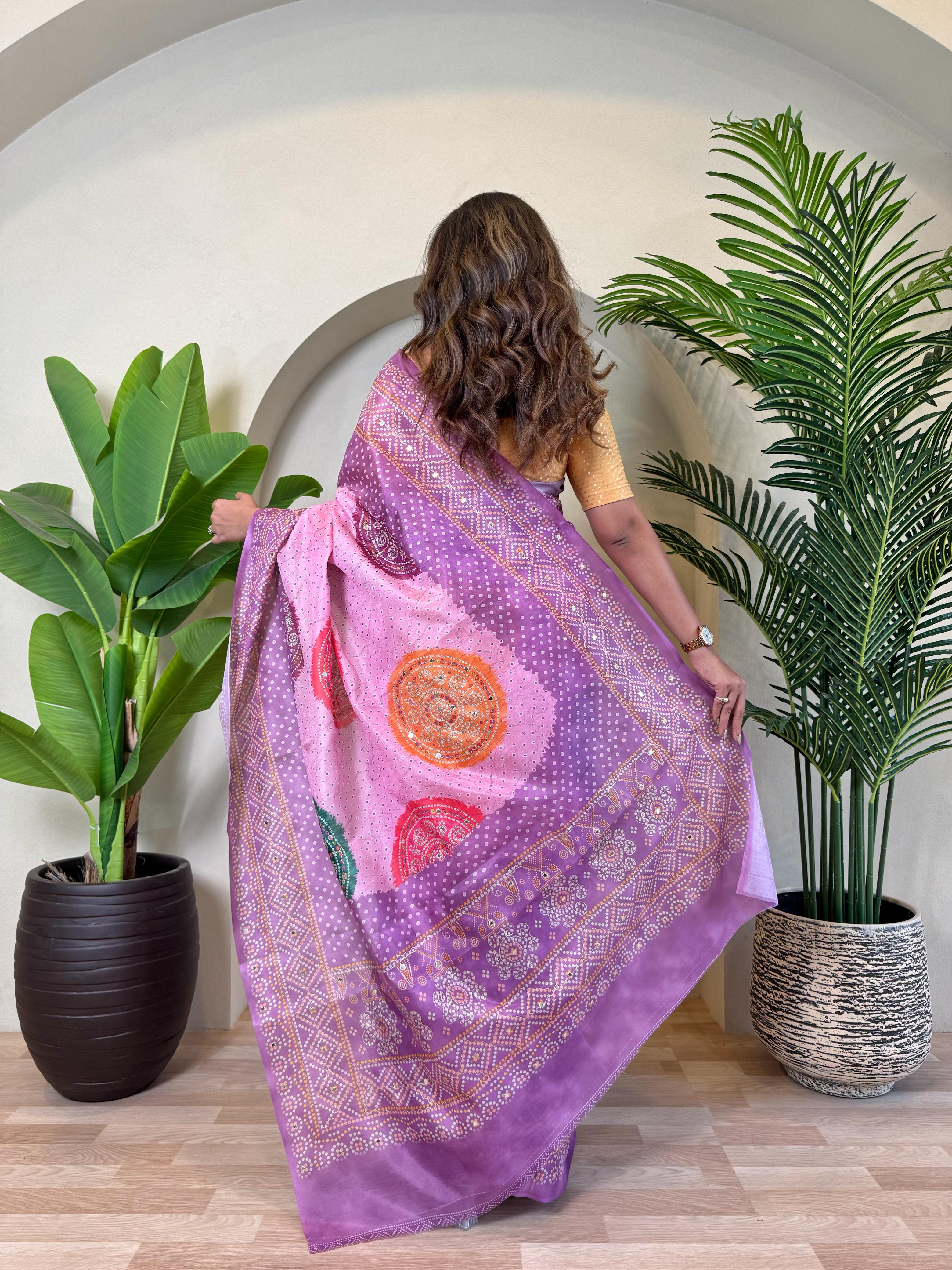 New Designer Tissue Silk Weaving Dual Purple Shade Saree With Contras Printed Embroidery Work Unstiched Blouse Piece