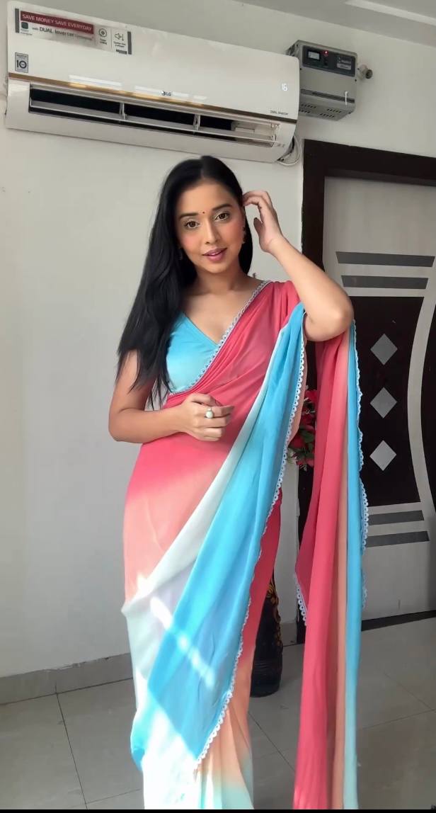 One Minute Ready To Wear Sky Blue elegance and vibrancy Pure Soft Georgette Silk Saree