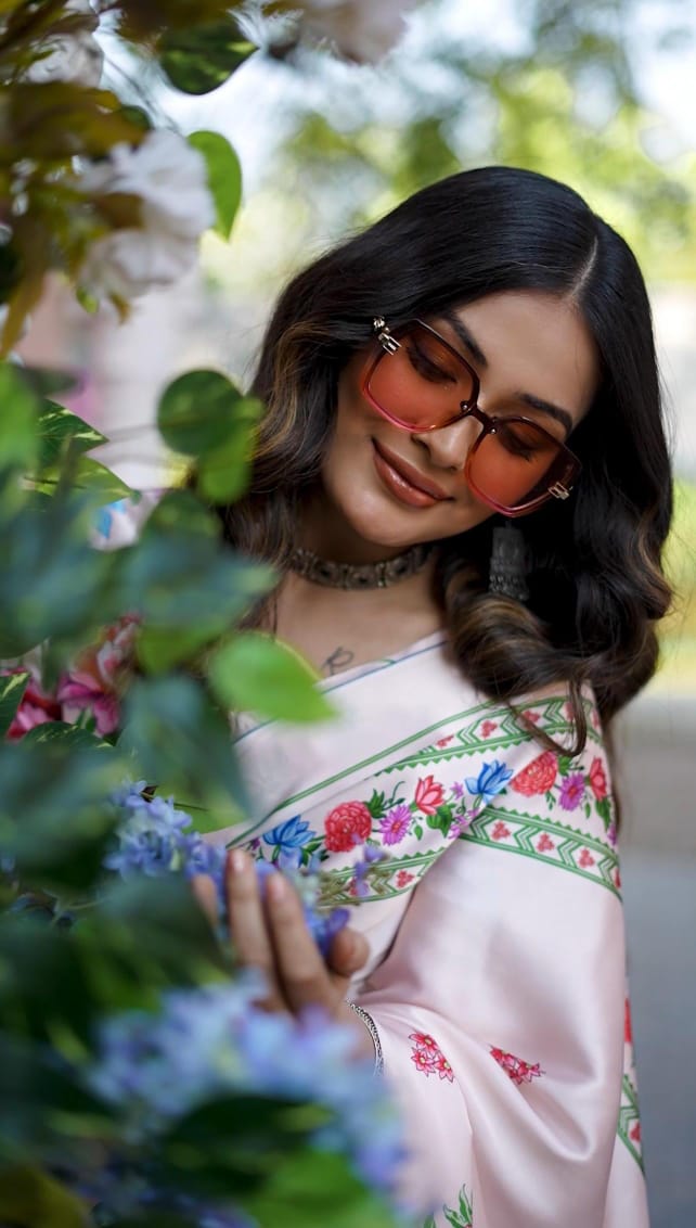 New Designer Original Japan Satin Devsena Saree With Digital Printed Flower Design With Digital Printed Unstiched Blouse Piece