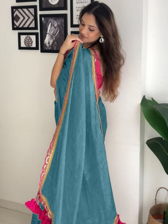 New designer Pure Errode Silk Rama Saree With Beautiful Embroidery Lace Border With Same Modeling Embroidery Sequence Lace Border Blouse Piece