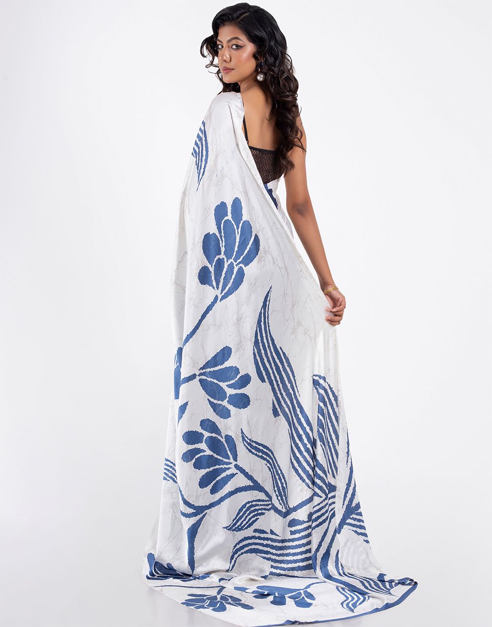 New Designer Original Japan Satin Devsena Saree With  Digital Print With Digital Printed Unstiched Blouse Piece - White