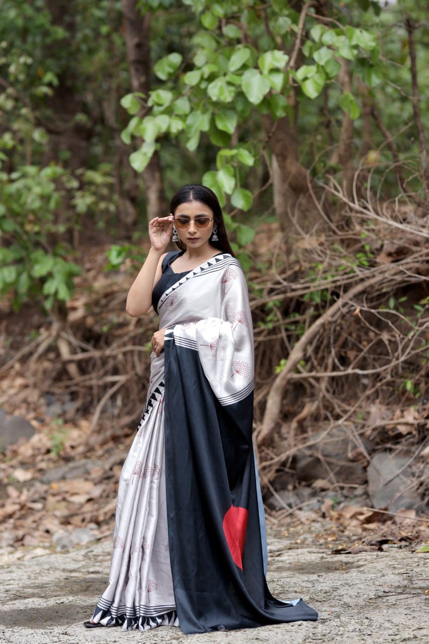 New Designer Original Japan Satin Devsena Saree With  Digital Print With Digital Printed Unstiched Blouse Piece