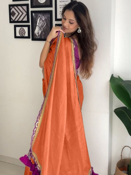 New designer Pure Errode Silk Orange Saree With Beautiful Embroidery Lace Border With Same Modeling Embroidery Sequence Lace Border Blouse Piece