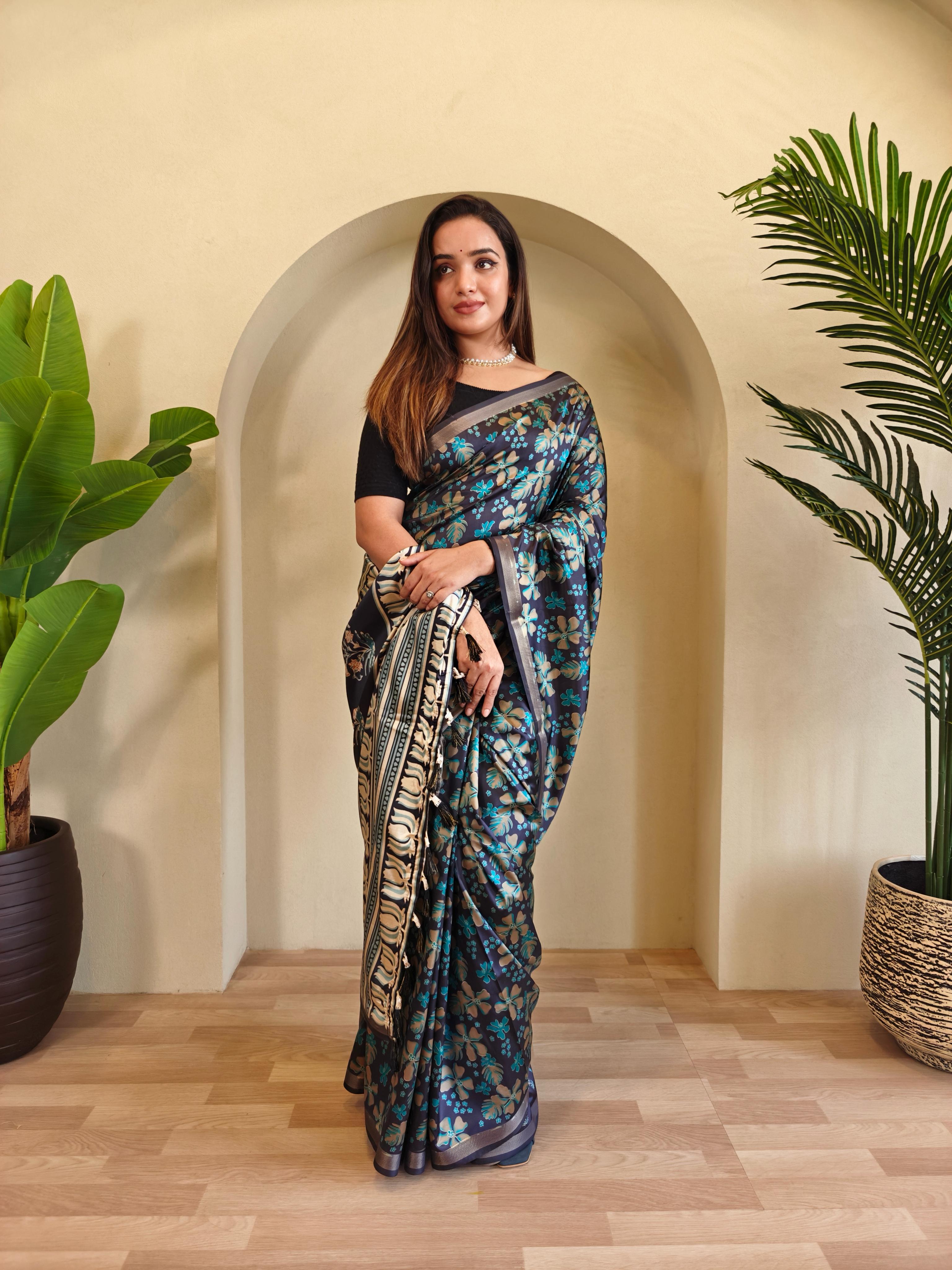 New Designer Pure Dola Viscose Deep Blue Saree With Premium Viscose Zari Patta With Unstiched Blouse Piece