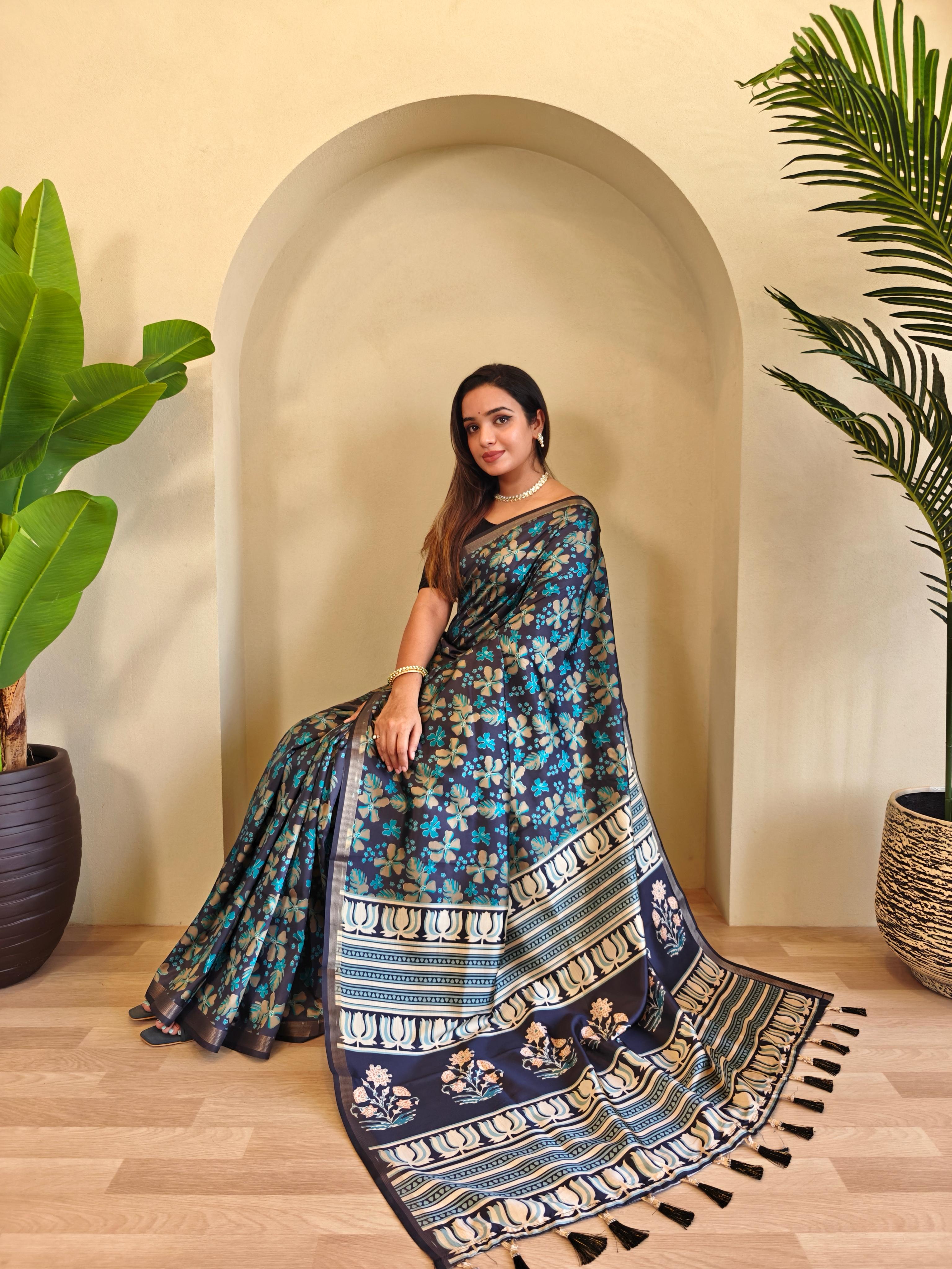 New Designer Pure Dola Viscose Deep Blue Saree With Premium Viscose Zari Patta With Unstiched Blouse Piece