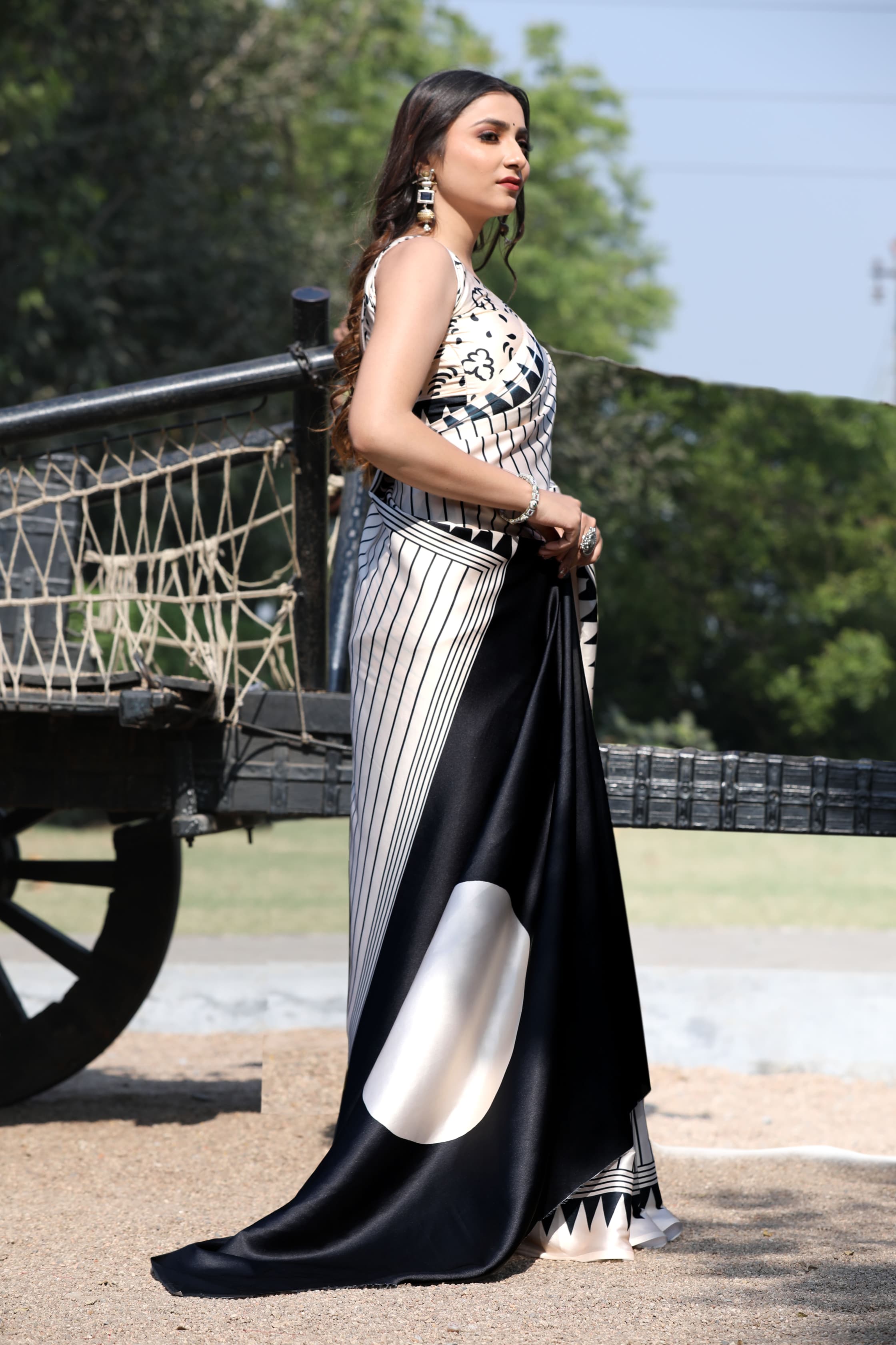 New Designer Original Japan Satin Devsena Saree With Digital Print With Digital Printed Unstiched Blouse Piece