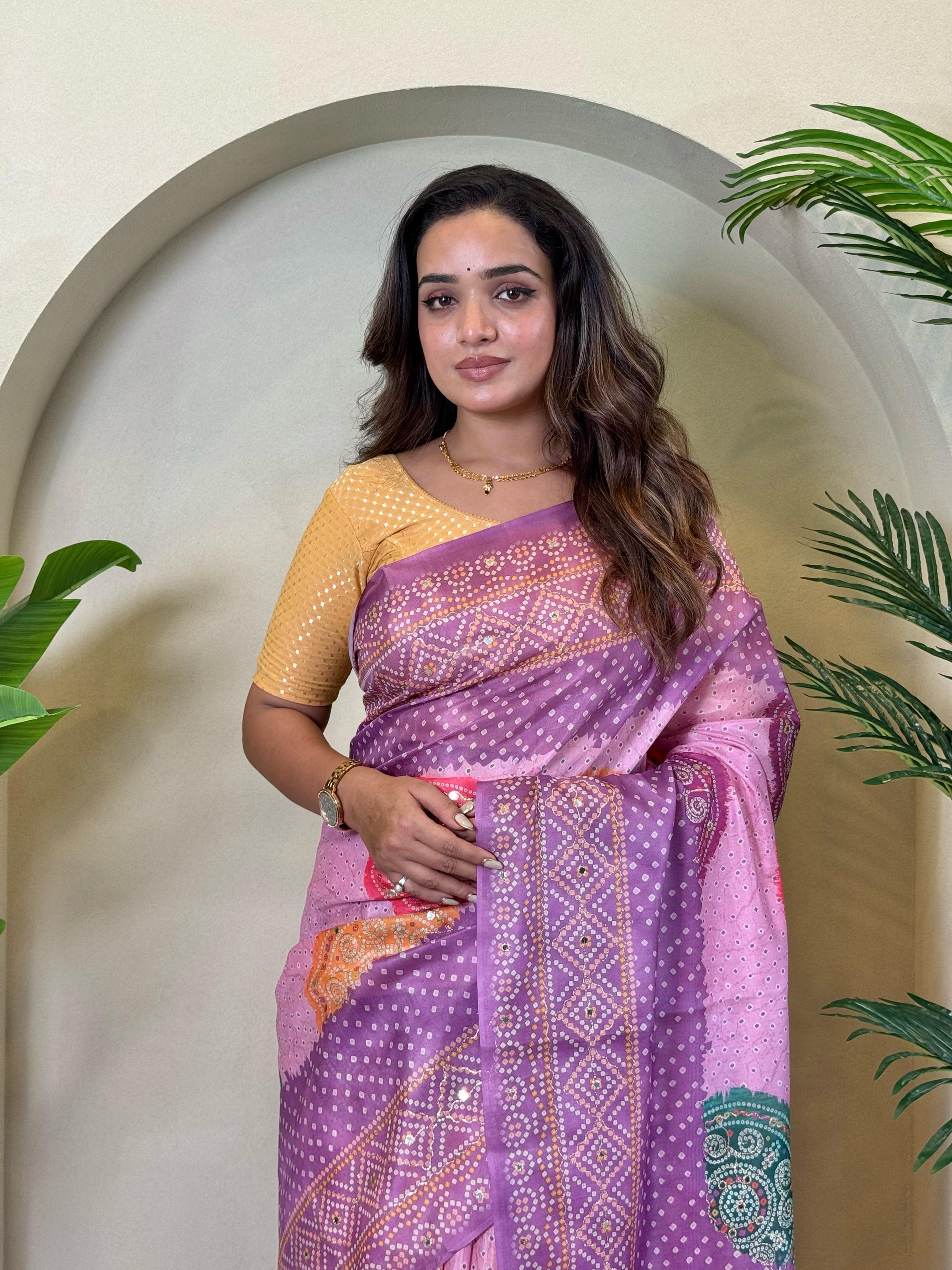 New Designer Tissue Silk Weaving Dual Purple Shade Saree With Contras Printed Embroidery Work Unstiched Blouse Piece