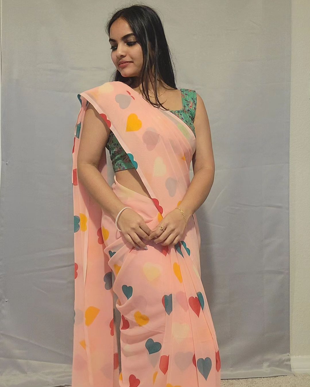 One Minute Ready To Wear Heart Adorned Pure Soft Georgette Silk Saree