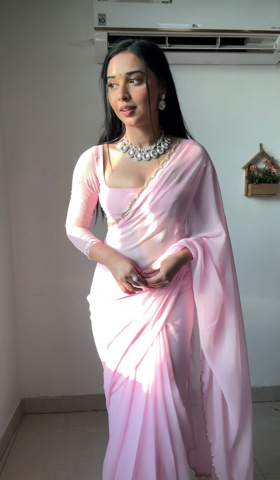 One Minute Ready To Pink Peony Attire Pure Soft Georgette Silk Saree