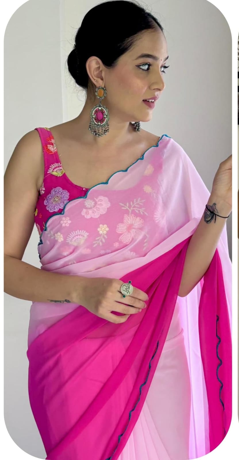 One Minute Ready To Wear Rose Quartz Pure Soft Georgette Silk Saree