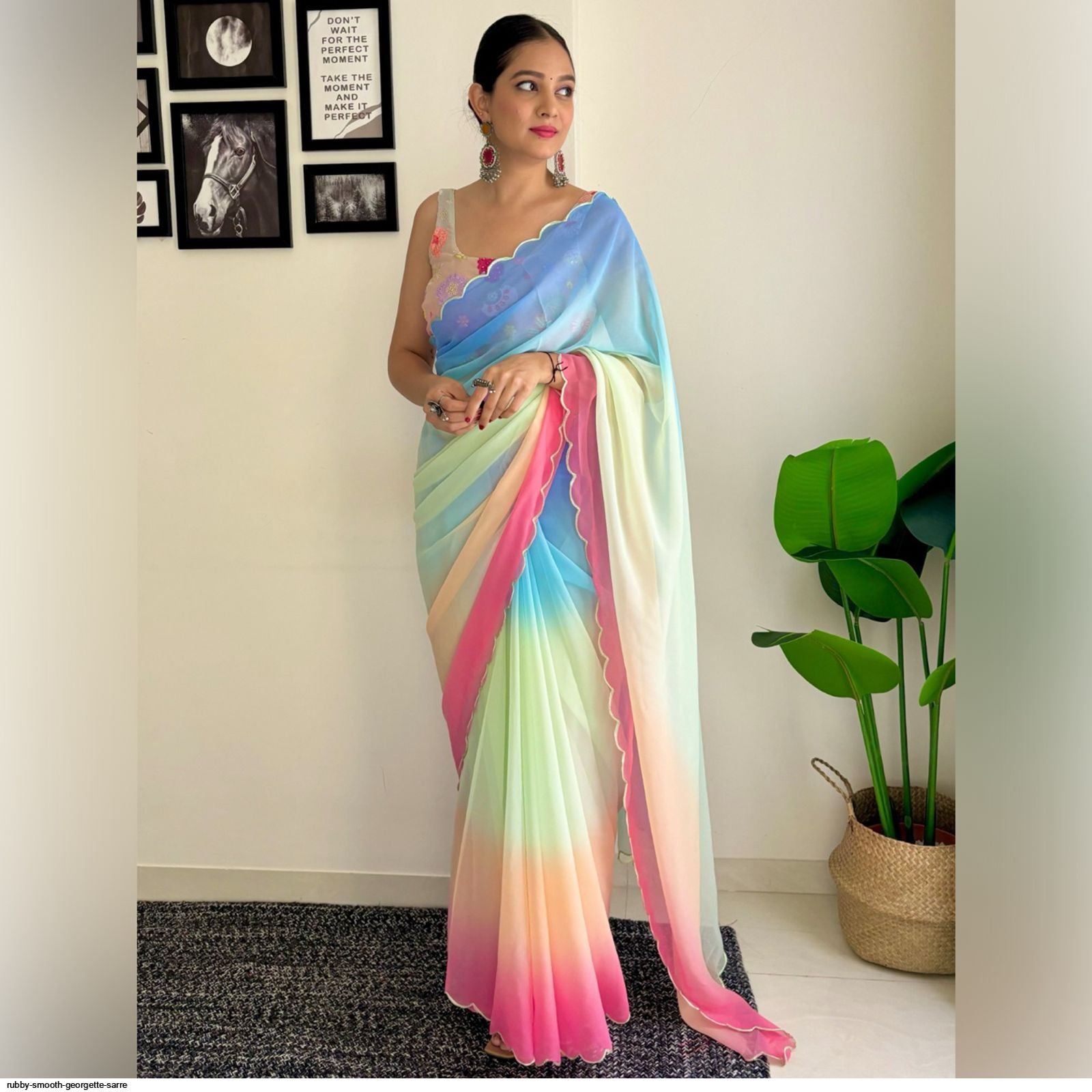 One Minute Ready To Wear Colorful Elegance Rainbow Pure Soft Georgette Silk Saree