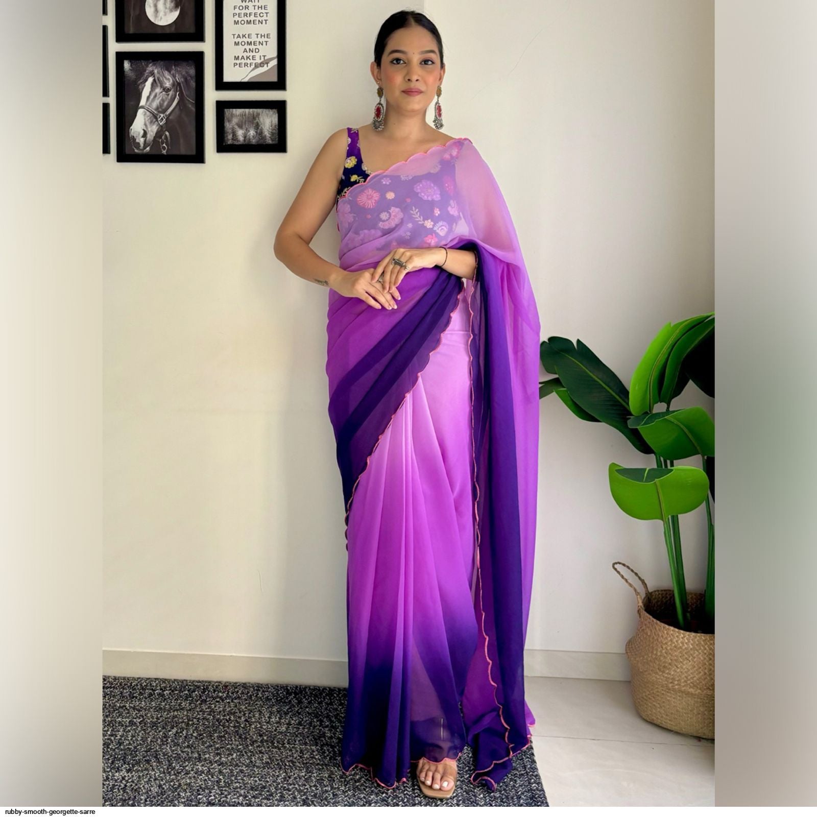 One Minute Ready To Wear Lavender Charm Pure Soft Georgette Silk Saree