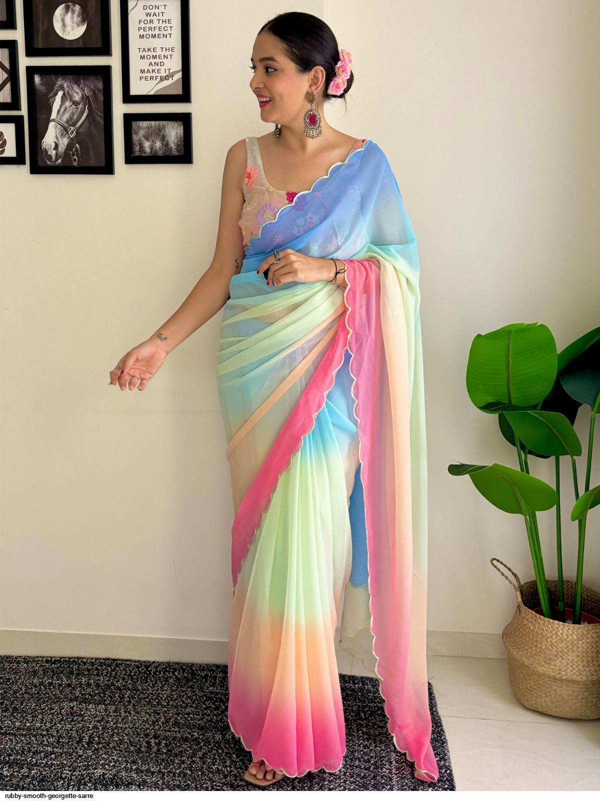 One Minute Ready To Wear Colorful Elegance Rainbow Pure Soft Georgette Silk Saree