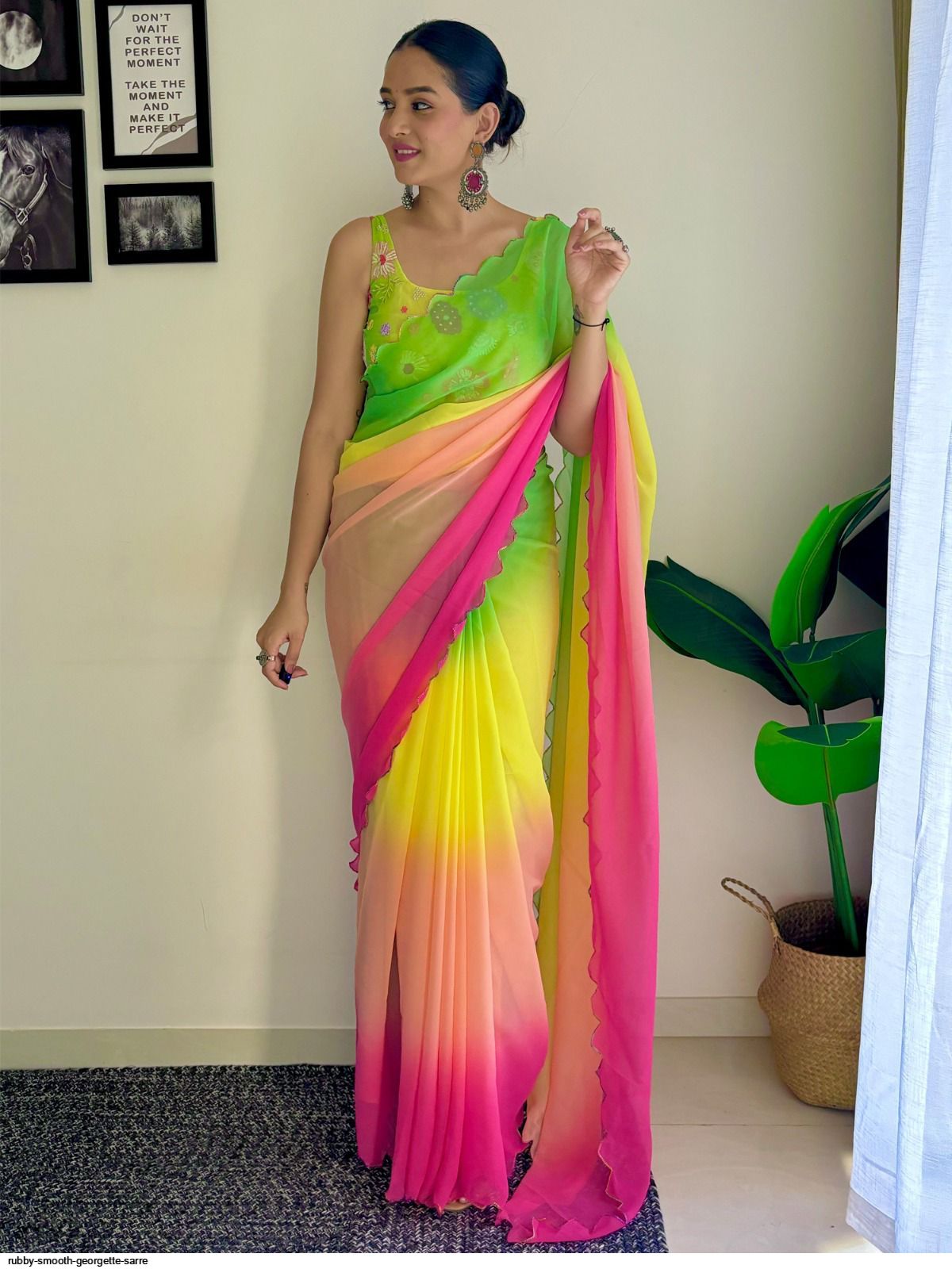 One Minute Ready To Wear Color Drape Soft Georgette Silk Saree