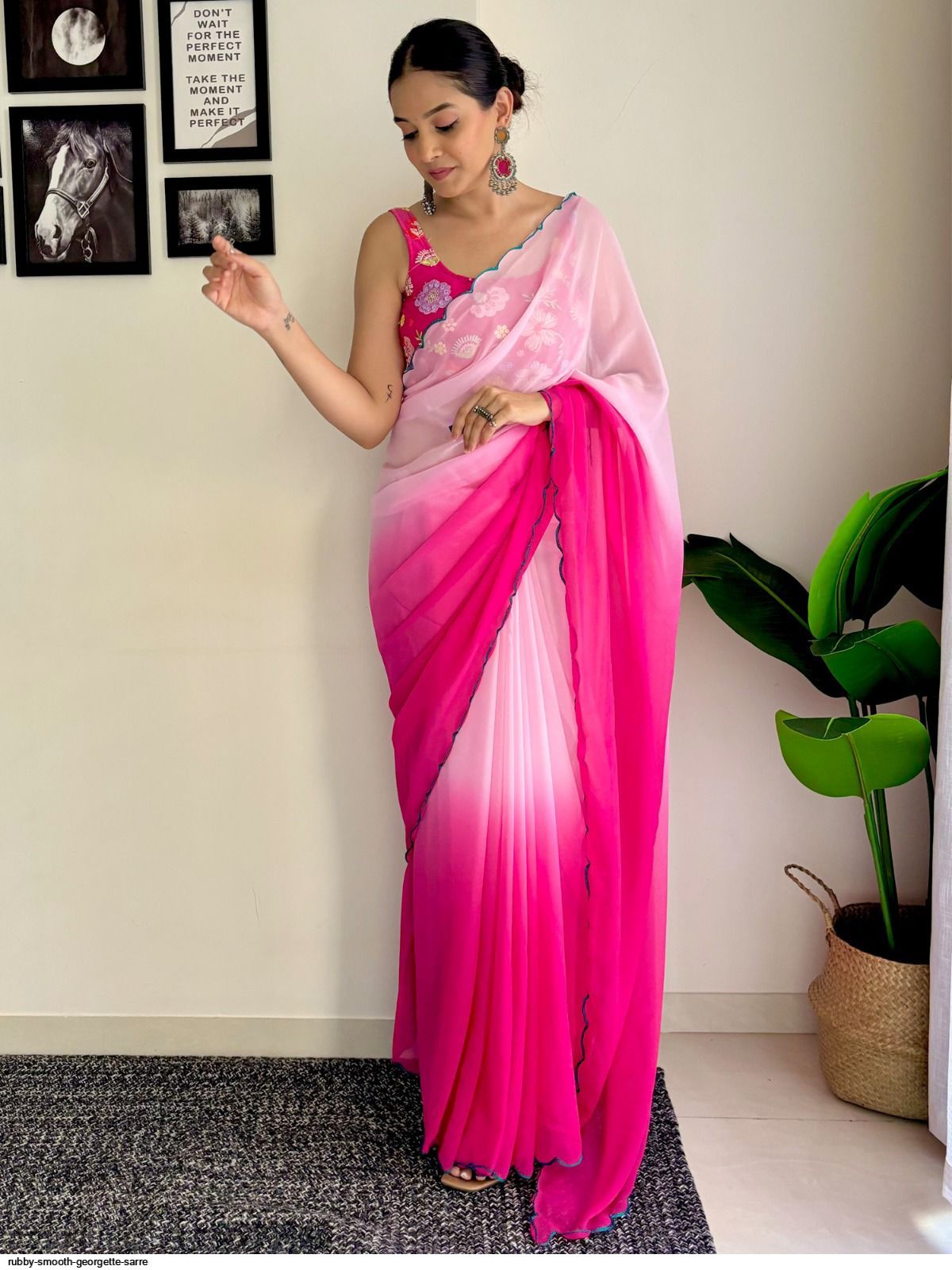 One Minute Ready To Wear Rose Quartz Pure Soft Georgette Silk Saree