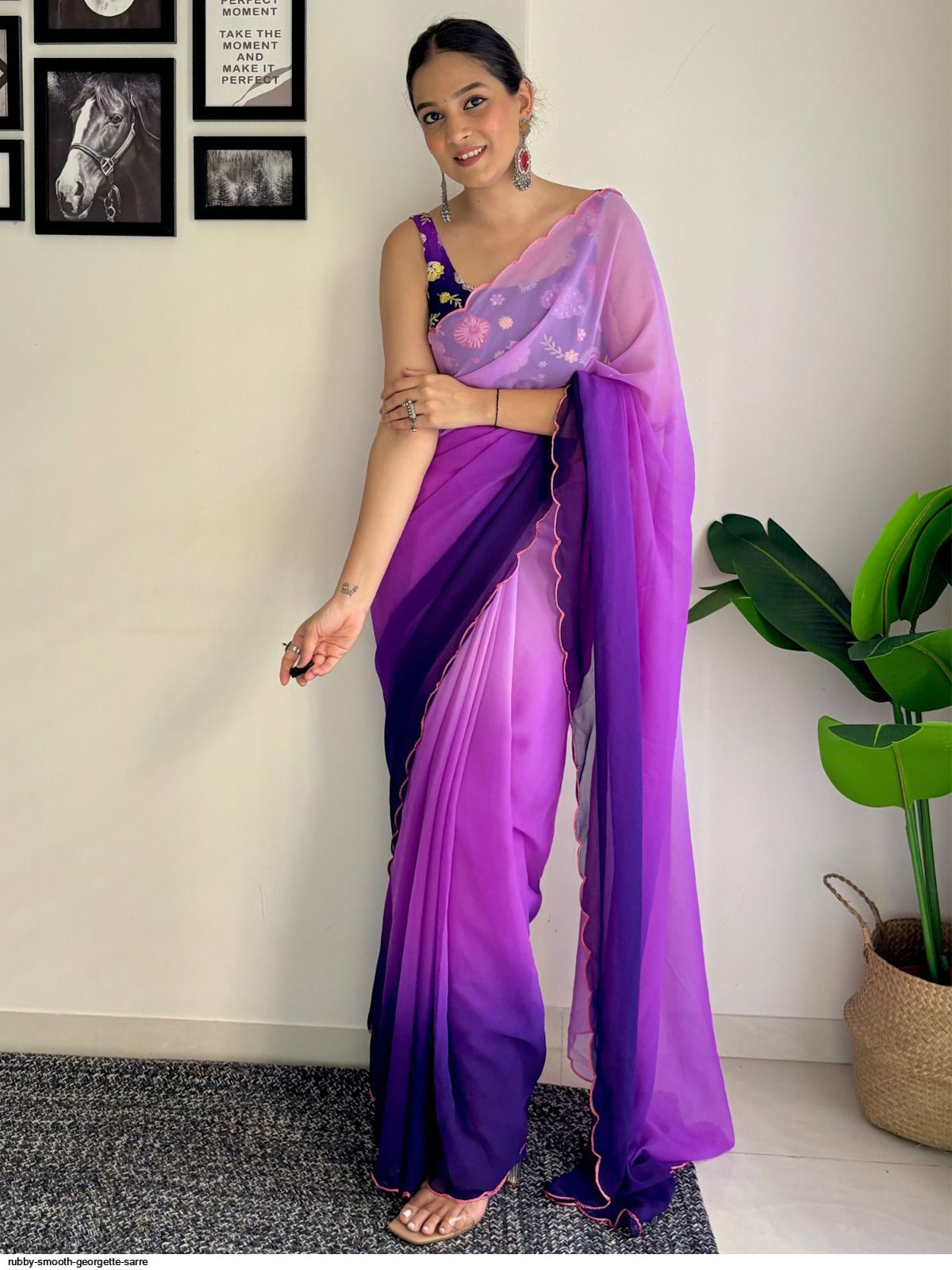 One Minute Ready To Wear Lavender Charm Pure Soft Georgette Silk Saree