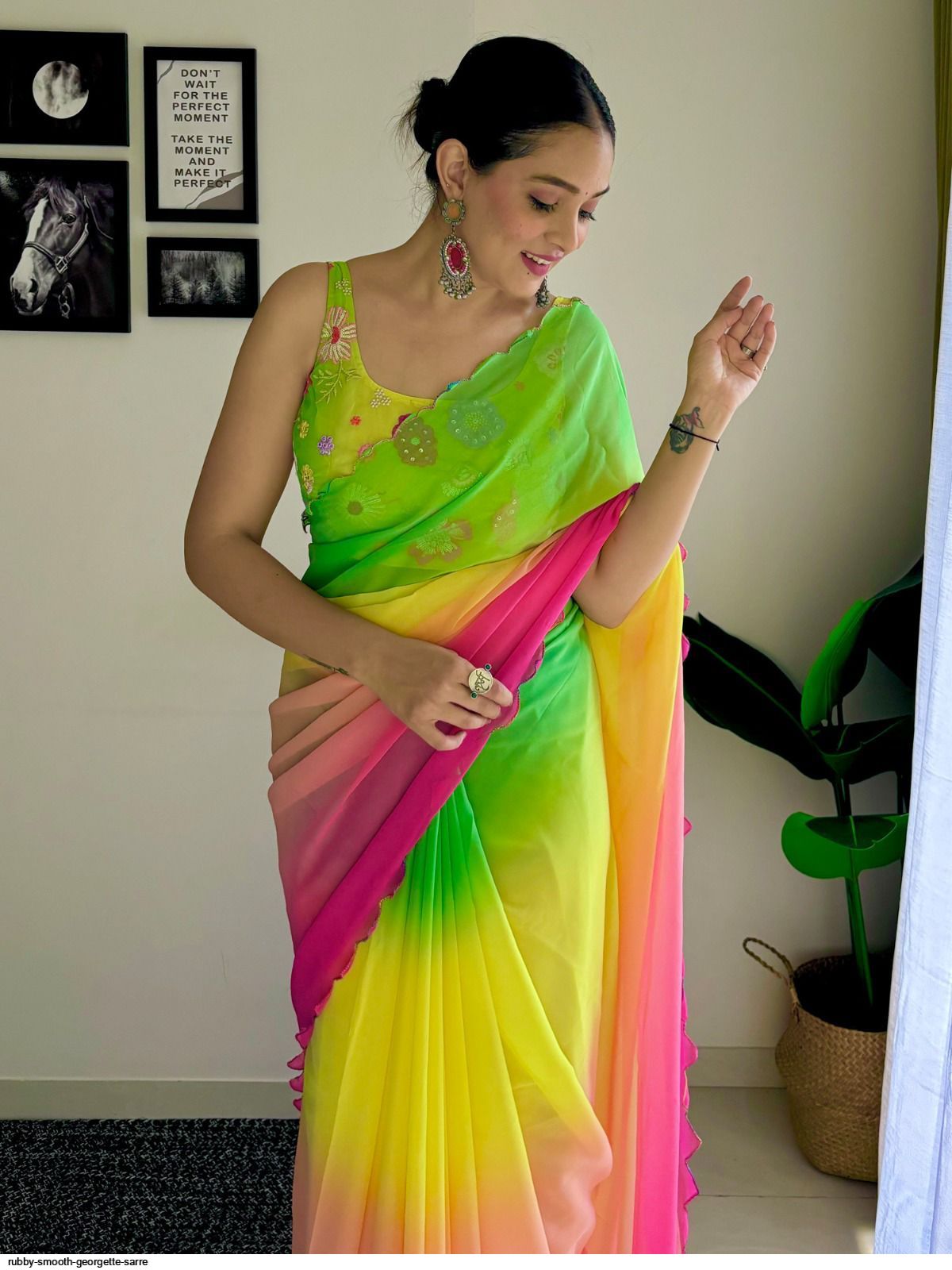 One Minute Ready To Wear Color Drape Soft Georgette Silk Saree