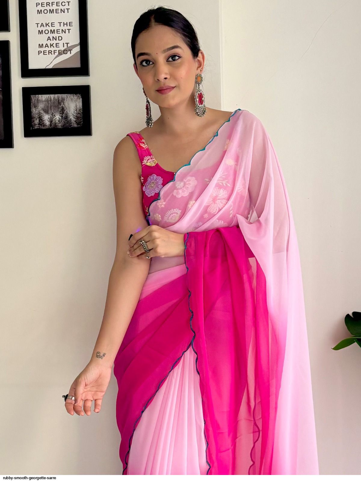 One Minute Ready To Wear Rose Quartz Pure Soft Georgette Silk Saree