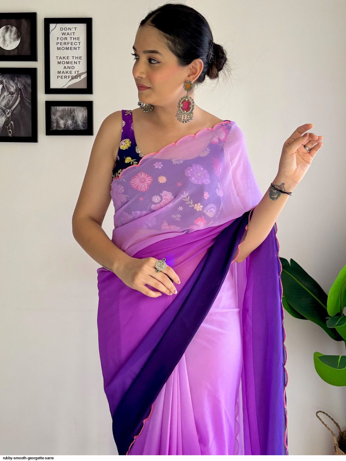 One Minute Ready To Wear Lavender Charm Pure Soft Georgette Silk Saree